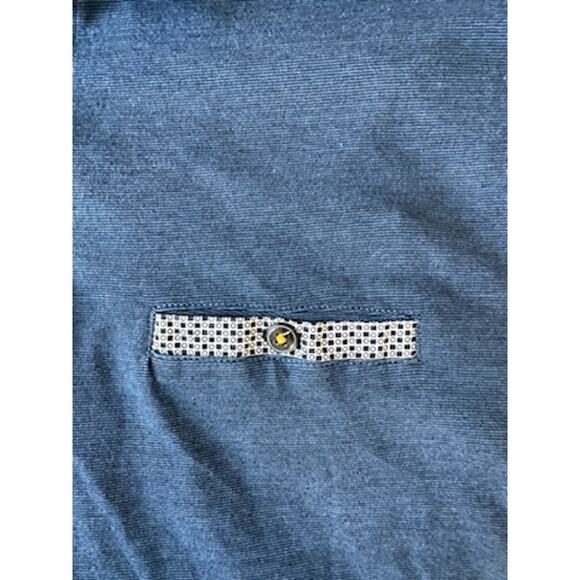 Denim & Flower Men's Medium Short Sleeve Polo Unique Geometric Collar Navy Blue - Picture 5 of 5